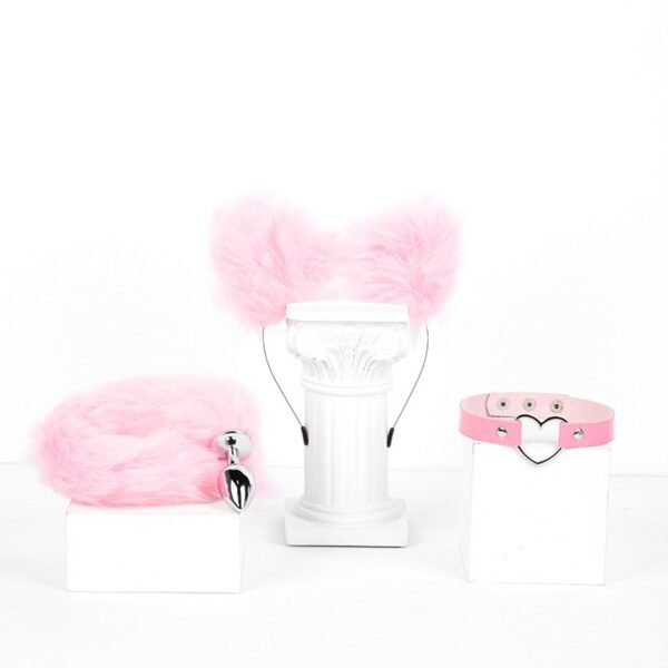 Sex toys sm props fox girl sex set fox headband tail anal plug cat collar three-piece set - Pink Tail Three Piece Set