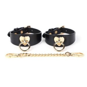 Sex toys sm props genuine leather love set training handcuffs handcuffs collar adult toys - Black leg cuffs