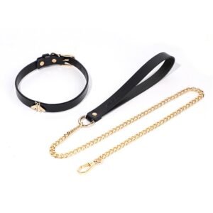 Sex toys SM props high-grade genuine leather traction collar SM training bondage sex neck ring alternative adult products - Vintage Bee Traction Collar (Black)