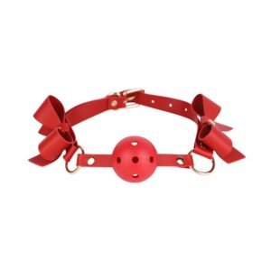sm props set 5 pieces bow sexy leather whip pvc mouth ball mouth plug female slave traction collar bondage handcuffs - Red mouth ball