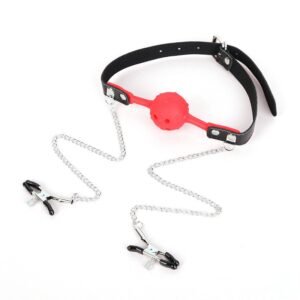 Sexy sm props bone mouth ball breast clip breast abuse props couple training sex toy silicone mouth plug - Red granular silicone mouth plug breast clip