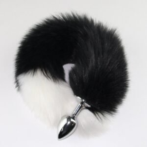 Color-blocked fox tail anal plug for women's backyard development sexy anal plug sm props metal anal plug adult products - Black + White