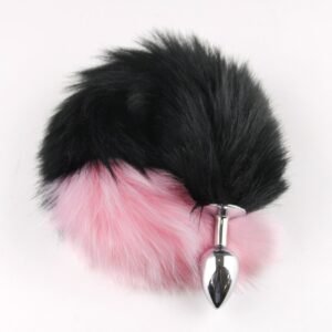 Color-blocked fox tail anal plug for women's backyard development sexy anal plug sm props metal anal plug adult products - Black + Pink
