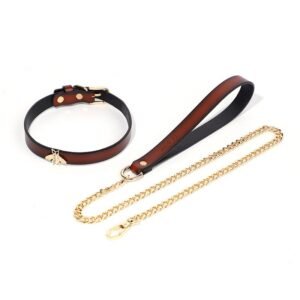 Sex toys SM props high-grade genuine leather traction collar SM training bondage sex neck ring alternative adult products - Vintage Bee Traction Collar (Red)