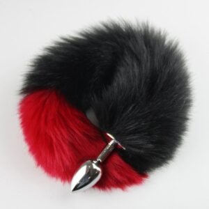 Color-blocked fox tail anal plug for women's backyard development sexy anal plug sm props metal anal plug adult products - Black + Red