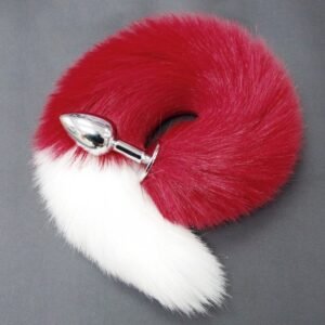 Color-blocked fox tail anal plug for women's backyard development sexy anal plug sm props metal anal plug adult products - Red + White