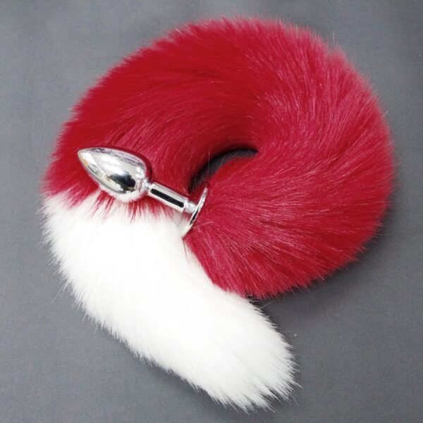Color-blocked fox tail anal plug for women's backyard development sexy anal plug sm props metal anal plug adult products - Red + White