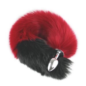 Color-blocked fox tail anal plug for women's backyard development sexy anal plug sm props metal anal plug adult products - Red + Black