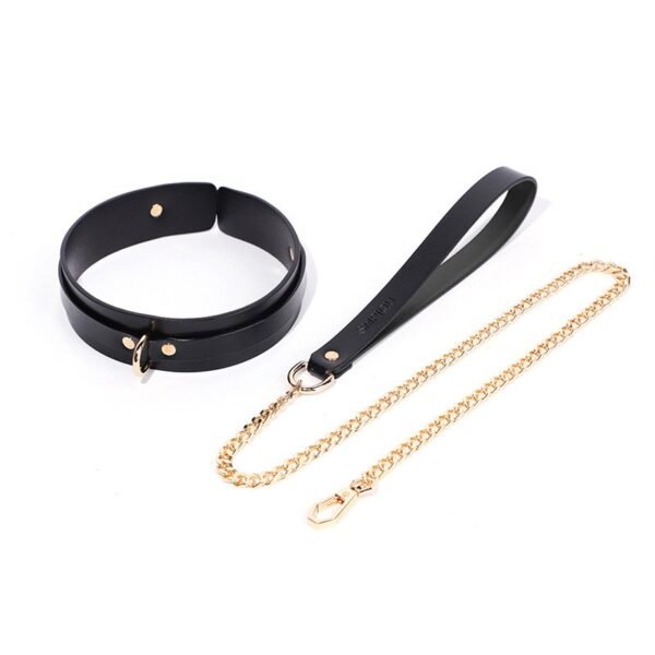 Sex toys SM props high-grade genuine leather traction collar SM training bondage sex neck ring alternative adult products - Patterned metal buckle traction collar (black)