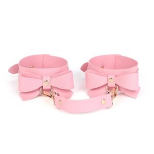 sm props set 5 pieces bow sexy leather whip pvc mouth ball mouth plug female slave traction collar bondage handcuffs - Pink ankcuffs