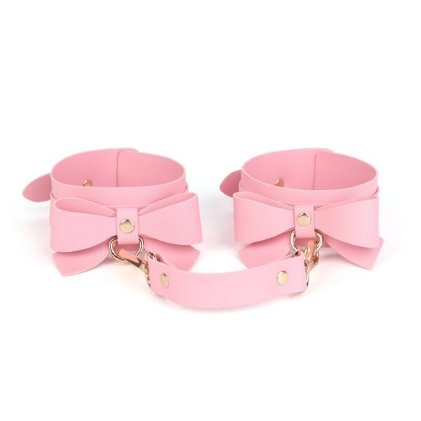 sm props set 5 pieces bow sexy leather whip pvc mouth ball mouth plug female slave traction collar bondage handcuffs - Pink ankcuffs