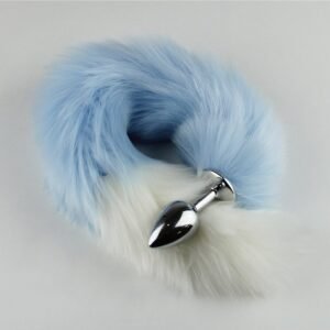 Color-blocked fox tail anal plug for women's backyard development sexy anal plug sm props metal anal plug adult products - Blue + White