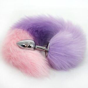 Color-blocked fox tail anal plug for women's backyard development sexy anal plug sm props metal anal plug adult products - Purple + Pink