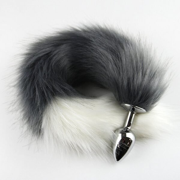 Color-blocked fox tail anal plug for women's backyard development sexy anal plug sm props metal anal plug adult products - Light Black + White