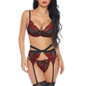 Wholesale Hot Sale Underwear Hollow Lace Sexy Women's Lingerie Three-piece Set Erotic Lace Bralette Underwear