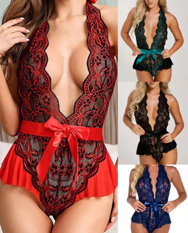 New Trend Teddy Lingerie Women's Lace Sexy Lingerie Transparent Hollow Tempting Open Jumpsuits Hanging Erotic Clothing - Image 2