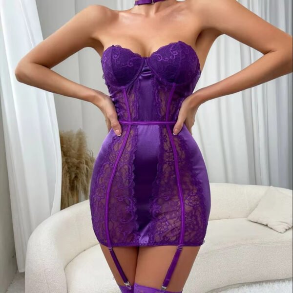 New Arriving Sexy Lace Underwear Women Mesh See Through One Piece Dress Lingerie Set Night - Image 3
