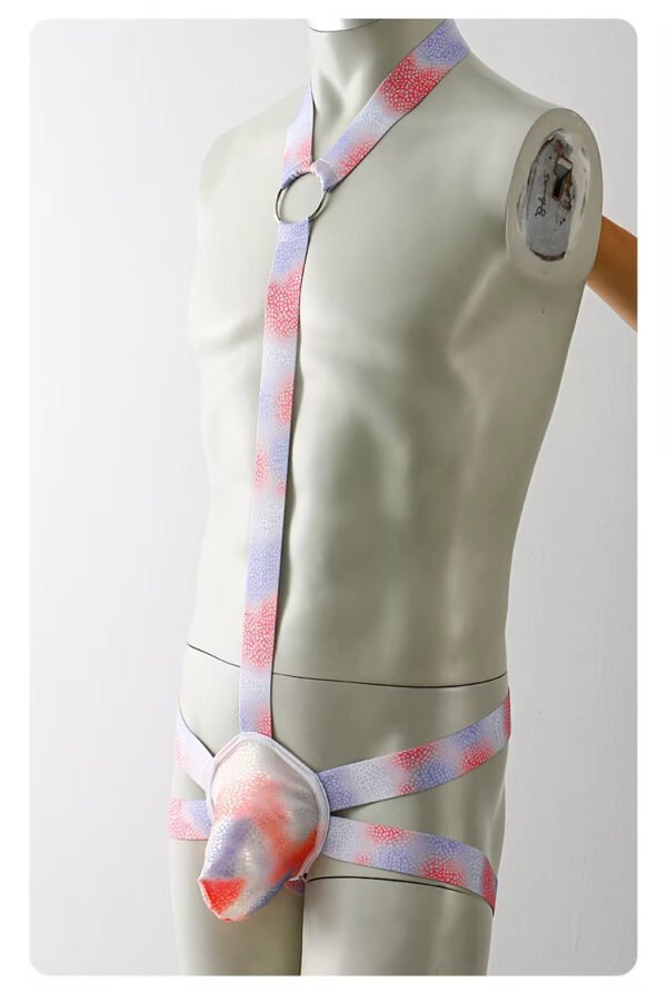 Colorful Full Printed Faux Leather Polyester Sexy Gay Men Bondage Gear Outfit - Image 2