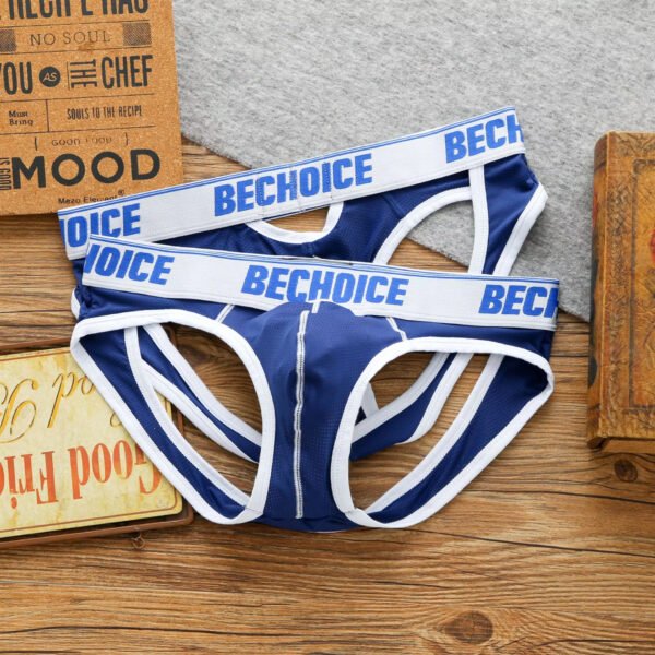 Men's Low Waist Back Hollow Sexy Underwear Gay Double Jockstrap - Image 5