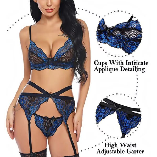 Wholesale Hot Sale Underwear Hollow Lace Sexy Women's Lingerie Three-piece Set Erotic Lace Bralette Underwear - Image 5