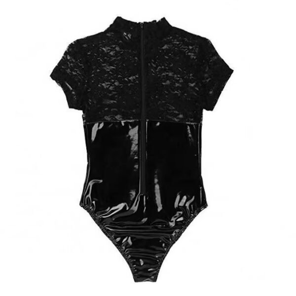 Wholesale Black Lace Leather Bodysuit Sexy Adulto Sleepwear Lingerie - Image 5
