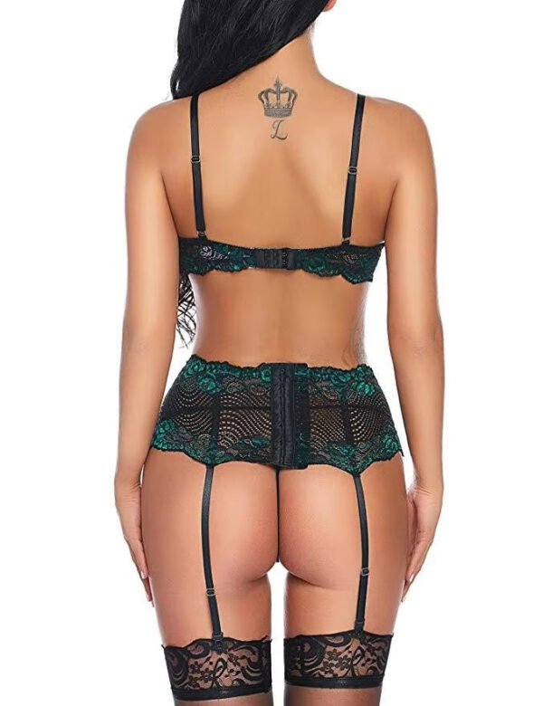 Women Lingerie Set High Waisted Lingerie With Garter Belt Lace Babydoll - Image 4