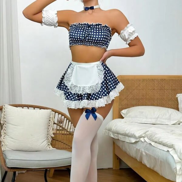 New sexy lace lace floral plaid split underwear socks neck decoration spice maid underwear set wholesale spot - Image 4