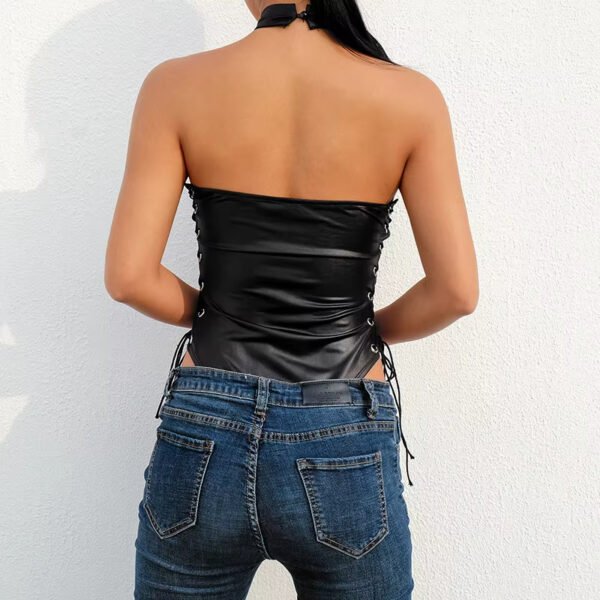 Women Side Bandage Lace Bodysuit String Leather Sexy Lingerie Romper Femme Woman Lingerie - Image 3