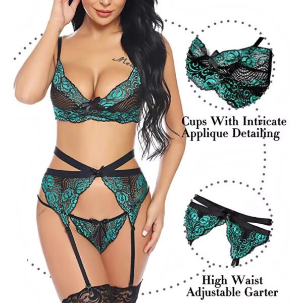 Wholesale Hot Sale Underwear Hollow Lace Sexy Women's Lingerie Three-piece Set Erotic Lace Bralette Underwear - Image 4