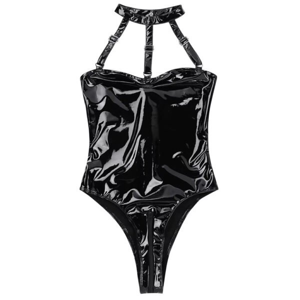 Women's Wet Look One Piece PVC Leather Catsuit Zipper Open Crotch Teddy Leotard Bodysuit Jumpsuit Sexy Lingerie - Image 3