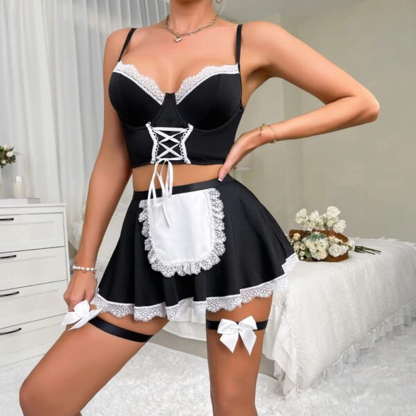New Design Sexy Lingerie for Women Cosplay Lingerie Set Contrast Lace Maid Costume Set - Image 4