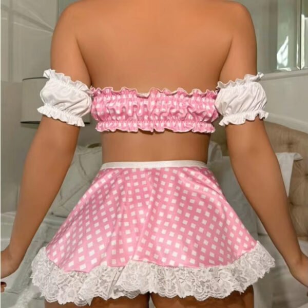 New sexy lace lace floral plaid split underwear socks neck decoration spice maid underwear set wholesale spot - Image 3