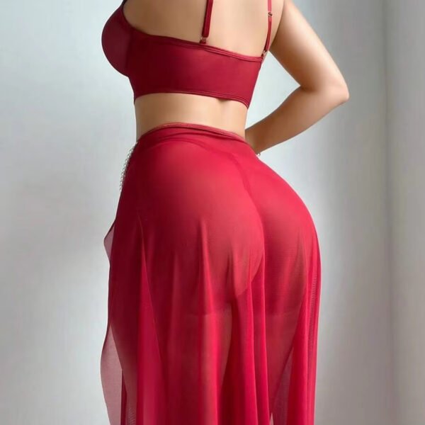 Sexy Lingerie Sexy See-through Mesh Suspenders Long Slit Pajamas Sexy Set Lingerie Femme Sexy En Gros - Image 5