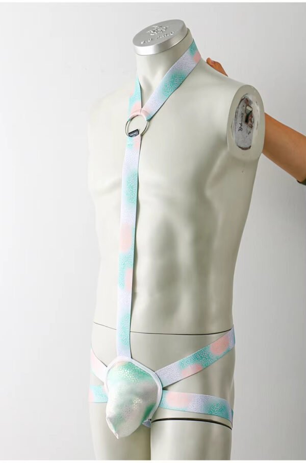 Colorful Full Printed Faux Leather Polyester Sexy Gay Men Bondage Gear Outfit - Image 4