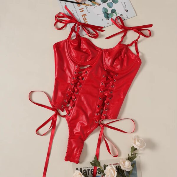 Erotic Strap Female Cut Out Club Wear Faux Leather Sexy Bondage Lingerie Bodysuit Jumpsuit - Image 3