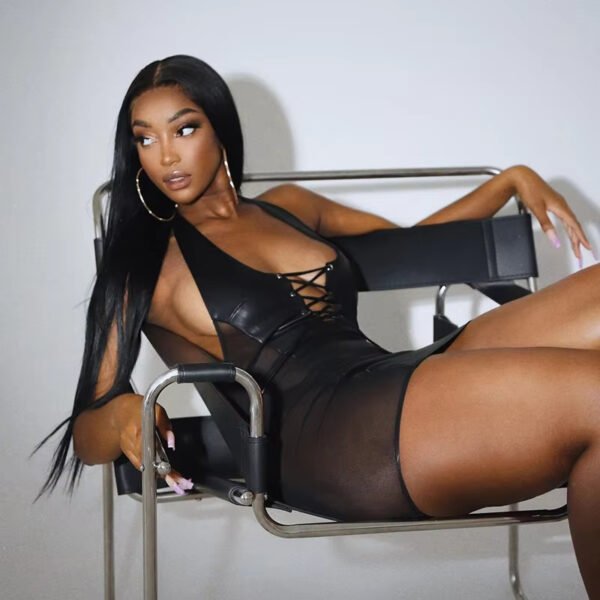 New Supply Sexy Women's Patent Leather Halter Backless Hip Skirt Dress With Underwear Sexy Lingerie - Image 5