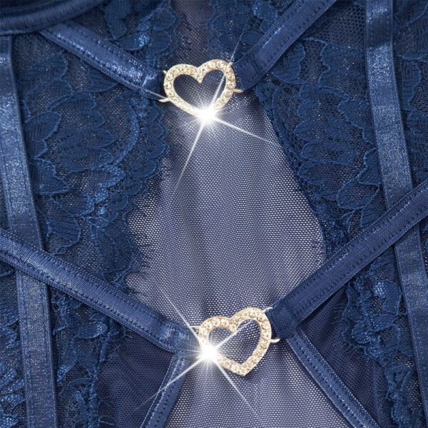 Sexy Slim-Fitting Bodysuit Passion Lace Teddy Women's Underwear High Quality Heart Deep V Nightwear See-through Strap Lingerie - Image 3