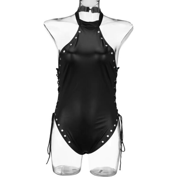 Women Side Bandage Lace Bodysuit String Leather Sexy Lingerie Romper Femme Woman Lingerie - Image 4