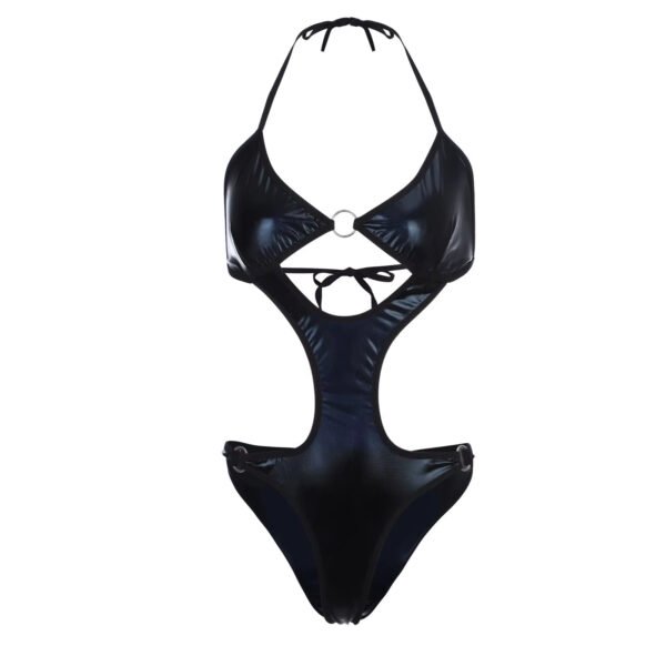 Popular Women Sexy Bra Set Ladies Black One-piece Hollow Patent Leather Underwear Female Factory Wholesale - Image 4