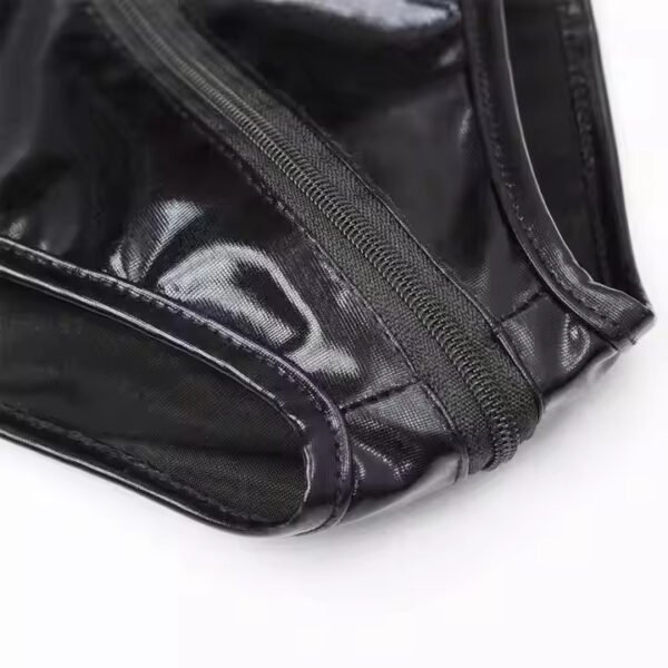Leather Tights Women's Underwear Mature Bandage Teddy Underwear Sexy Halter Neck Hollow Black Patent Leather Underwear - Image 5