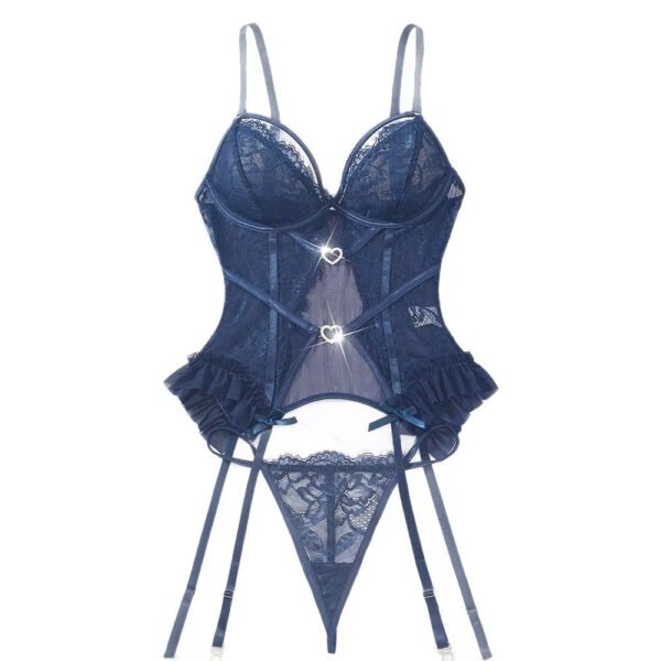 Sexy Slim-Fitting Bodysuit Passion Lace Teddy Women's Underwear High Quality Heart Deep V Nightwear See-through Strap Lingerie - Image 4