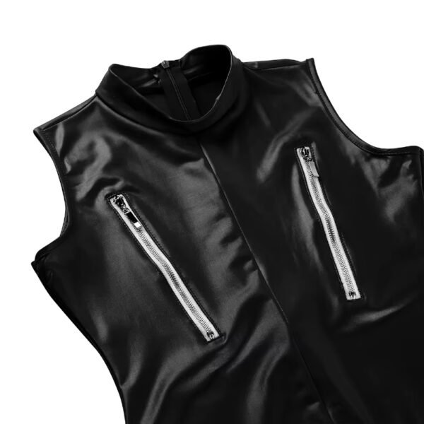 Tight Sexy Lingerie Bodysuit Women's PU Zipper Underwear Sleeveless Leather Lingerie - Image 6