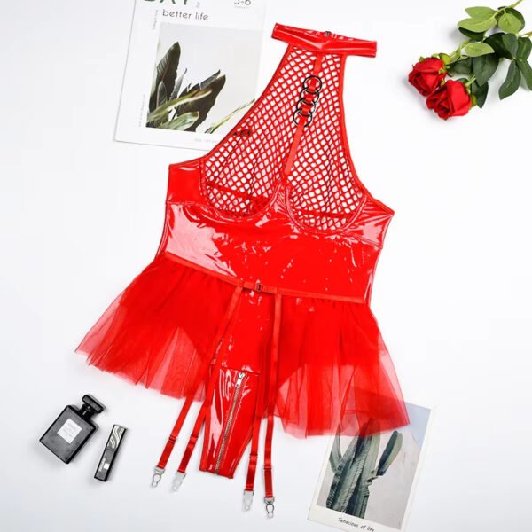 Erotic Sexy Latex Lingerie Garters Set for Sex Lenceria Clothes Body Suits Women Panties Catsuit Sexi Leather Spandex Bodysuit - Image 4