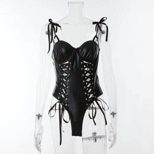 Erotic Strap Female Cut Out Club Wear Faux Leather Sexy Bondage Lingerie Bodysuit Jumpsuit - Image 2