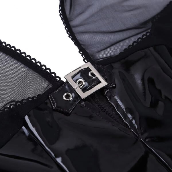 New Design Pu Black Lace Sexy Lingerie Underwear Leather Black Lace Mature Ladies Sexy Lingerie - Image 5