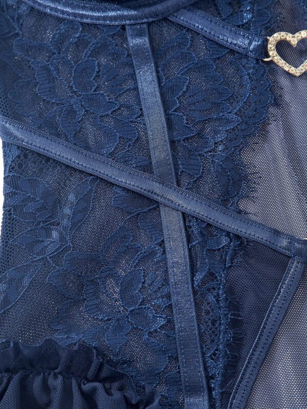 Sexy Slim-Fitting Bodysuit Passion Lace Teddy Women's Underwear High Quality Heart Deep V Nightwear See-through Strap Lingerie - Image 5