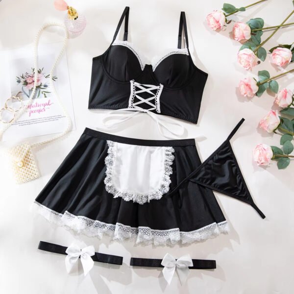 New Design Sexy Lingerie for Women Cosplay Lingerie Set Contrast Lace Maid Costume Set - Image 5