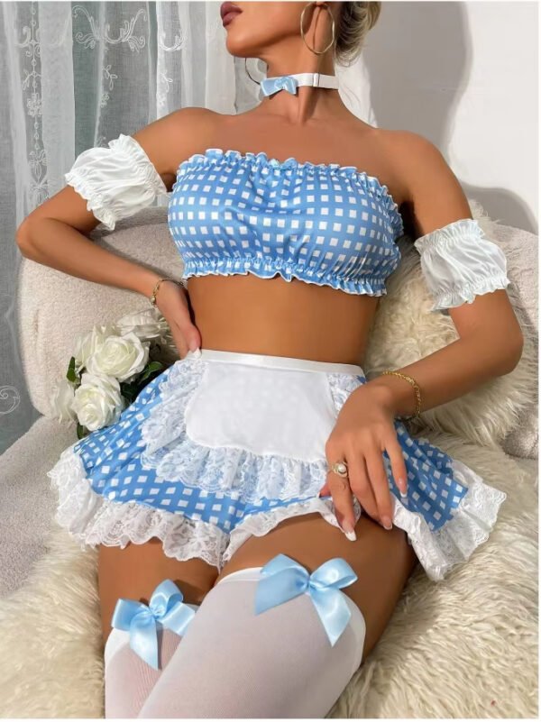 New sexy lace lace floral plaid split underwear socks neck decoration spice maid underwear set wholesale spot