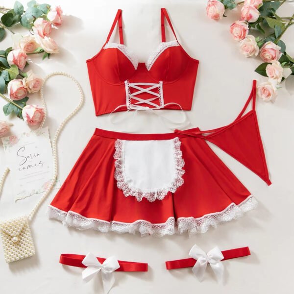 New Design Sexy Lingerie for Women Cosplay Lingerie Set Contrast Lace Maid Costume Set - Image 6