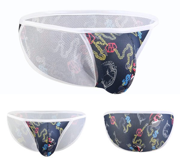 GAY Europe and the United States foreign trade sexy low waist men's underpants cartoon printing breathable U convex trend high fork pants - Image 4